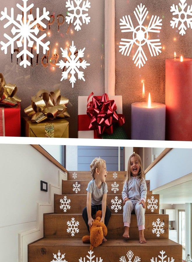 ReliThick 30 Pcs Snowflake Floor Decal Winter Snowflake Floor Sticker Removable Window Cling Christmas Self Adhesive Wall Decal for Xmas Decor Winter Party Supply(White) - Image 5